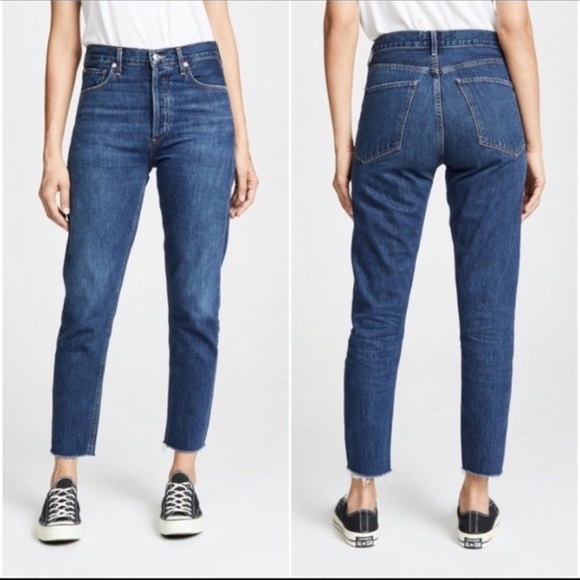 AGOLDE Dark Wash Jamie Hi Rise Button Fly Raw Hem Jeans Size 29 - Picture 1 of 9